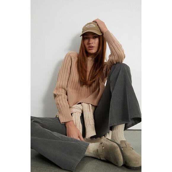 PacSun LA Hearts Ellie Cropped Crew Neck Sweater Taupe Large New - Picture 11 of 11